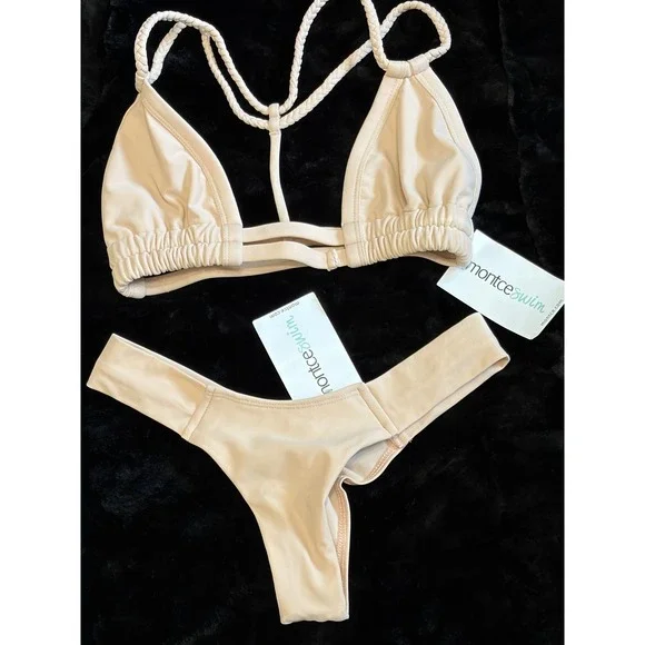 Montce Swim Sphynx Braided Bikini Top Bottom Tan Medium - Picture 2 of 9